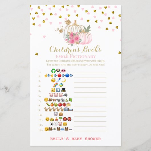 roze en goudpompoenen Baby shower (Voorkant)