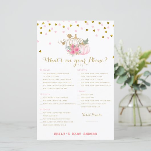 roze en goudpompoenen Baby shower (Staand voorkant)