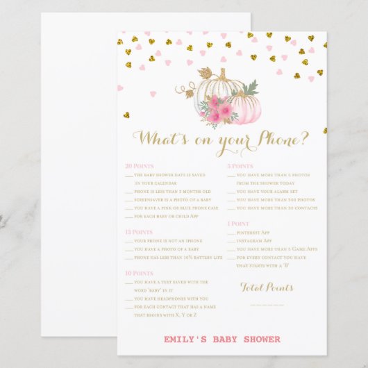 roze en goudpompoenen Baby shower (Voorkant / Achterkant)