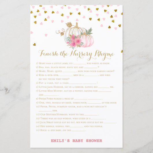 roze en goudpompoenen Baby shower (Voorkant)