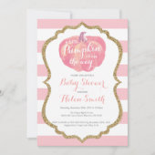 Roze en goudpompoenen Baby shower Kaart (Voorkant)