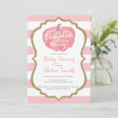 Roze en goudpompoenen Baby shower Kaart (Staand voorkant)