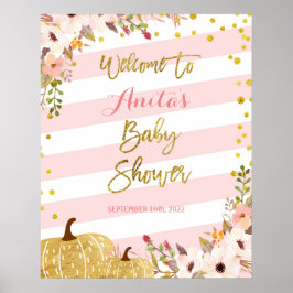 Roze en goudpompoenen Baby shower Welkomstteken Poster