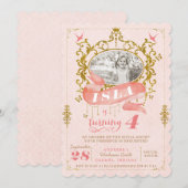 Roze en goudprinses Birthday Party-uitnodigingen Kaart (Voorkant / Achterkant)