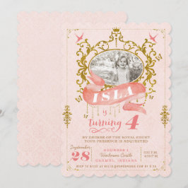 Roze en goudprinses Birthday Party-uitnodigingen Kaart