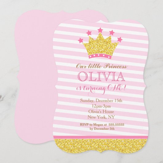 Roze en goudprinses Birthday Party-uitnodigingen Kaart (Voorkant / Achterkant)