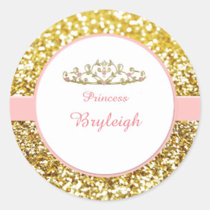Roze en goudprinsesstickers ronde sticker