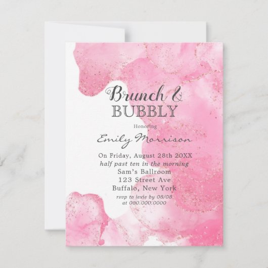 Roze en goudrook Glitter Brunch & Bubble Inv| Ja Kaart (Voorkant)