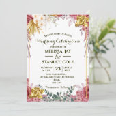 Roze en goudRoos Eucalyptus Floral Wedding Kaart (Staand voorkant)