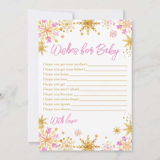 Roze en goudsneeuwvlokken voor Baby Kaart (Voorkant)