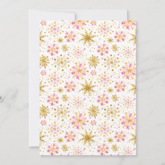 Roze en goudsneeuwvlokken WinterBaby shower Kaart (Achterkant)