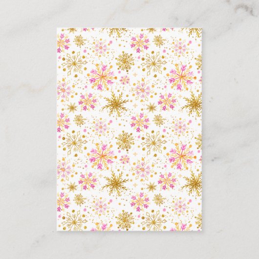 Roze en goudsneeuwvlokken Winterdruppelaar Informatiekaartje (Achterkant)