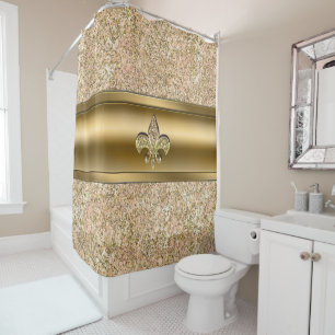 Roze en goudsparkle Glittery Fleur de lis Chic Douchegordijn