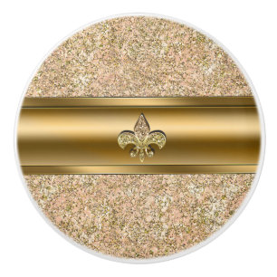 Roze en goudsparkle Glittery Fleur de lis Chic Keramische Knop