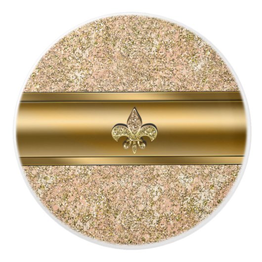 Roze en goudsparkle Glittery Fleur de lis Chic Keramische Knop (Voorkant)