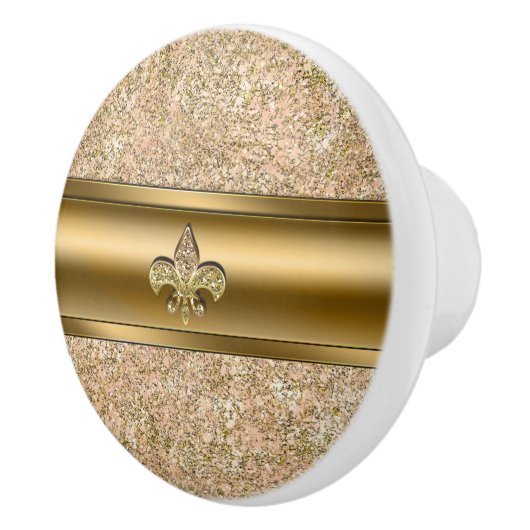 Roze en goudsparkle Glittery Fleur de lis Chic Keramische Knop (Rechts)