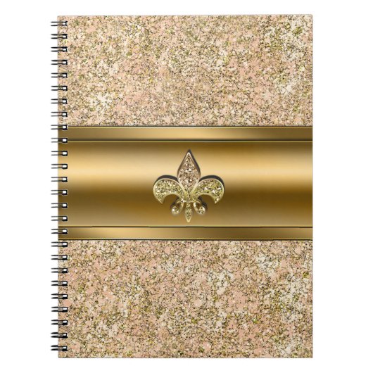 Roze en goudsparkle Glittery Fleur de lis Party Notitieboek (Voorkant)