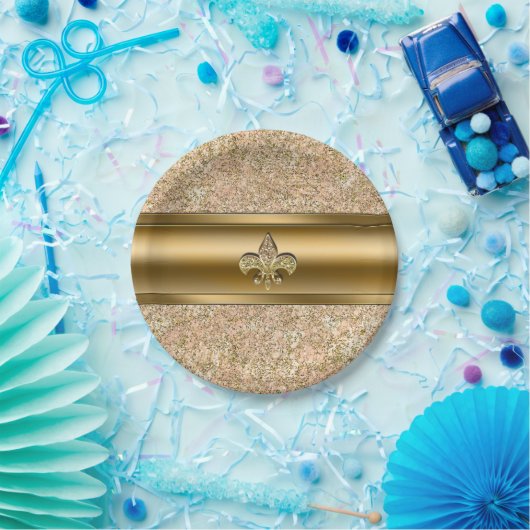 Roze en goudsparkle Glittery Fleur de lis Party Papieren Bordje (Feest)