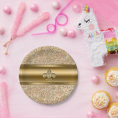 Roze en goudsparkle Glittery Fleur de lis Party Papieren Bordje (Feest)