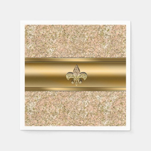 Roze en goudsparkle Glittery Fleur de lis Party Servet (Voorkant)