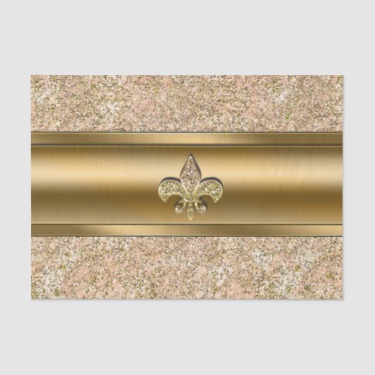 Roze en goudsparkle Glittery Fleur de lis Party Tissuepapier (Voorkant)