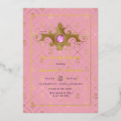Roze en goudsteen Quinceañera Monogram Folie Uitnodiging (Voorkant)