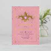 Roze en goudsteen Quinceañera Monogram Folie Uitnodiging (Staand Voorkant)