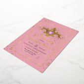 Roze en goudsteen Quinceañera Monogram Folie Uitnodiging (Gedraaid)