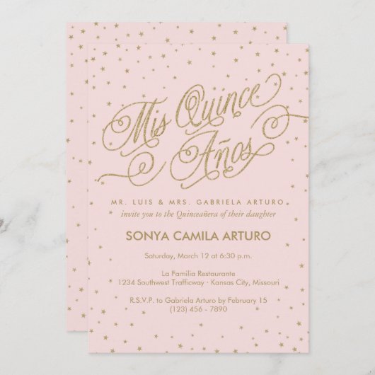  roze en goudsterren Quinceañera 15e verjaardag Kaart (Voorkant / Achterkant)