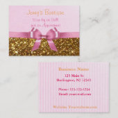 Roze en goudstreep met roze romp en glitter afsprakenkaartje (Voorkant / Achterkant)
