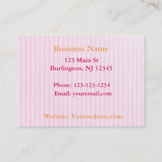 Roze en goudstreep met roze romp en glitter afsprakenkaartje (Achterkant)