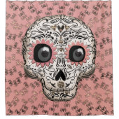 Roze en goudsuiker schedel en geluid douchegordijn (Voorkant)