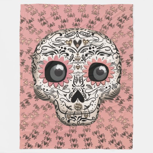 Roze en goudsuiker schedel en geluid fleece deken (Voorkant)