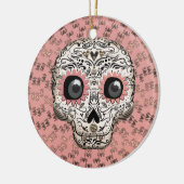 Roze en goudsuiker schedel en geluid keramisch ornament (Links)