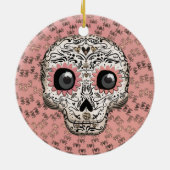 Roze en goudsuiker schedel en geluid keramisch ornament (Achterkant)