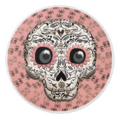 Roze en goudsuiker schedel en geluid keramische knop (Voorkant)