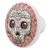 Roze en goudsuiker schedel en geluid keramische knop (Rechts)