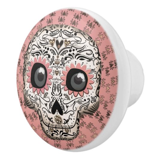Roze en goudsuiker schedel en geluid keramische knop (Rechts)