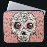 Roze en goudsuiker schedel en geluid laptop sleeve<br><div class="desc">Aangepast ontwerp</div>
