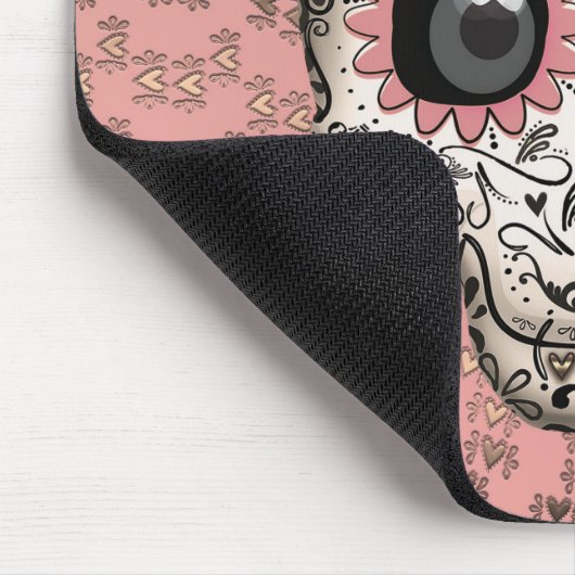 Roze en goudsuiker schedel en geluid muismat (Hoek)