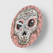 Roze en goudsuiker schedel en geluid ronde klok (Hoek)