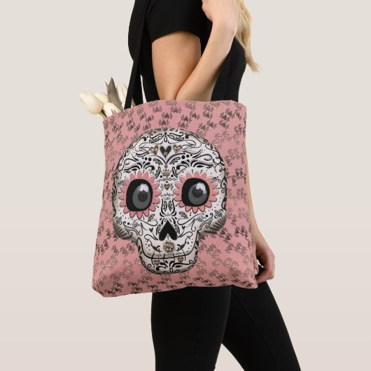 Roze en goudsuiker schedel en geluid tote bag (Dichtbij)