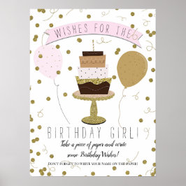 Roze en goudsuiker zijn zoete 'Birthday'-Cake Wish Poster