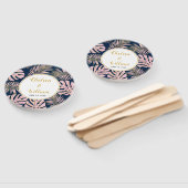 Roze en goudtropische bladeren marineblauwe bruilo handwaaier (Niet-gemonteerd)