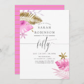 Roze en goudtropische feestdag 50e verjaardag kaart (Voorkant / Achterkant)