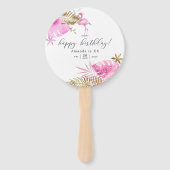 Roze en goudtropische flamingo Elke dag van de dag Handwaaier (Voorkant)