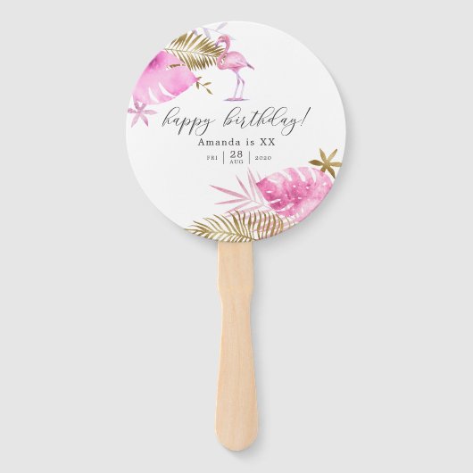 Roze en goudtropische flamingo Elke dag van de dag Handwaaier (Voorkant)