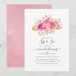 Roze en goudtropische Floral Sip en Zie Kaart