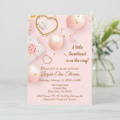 Roze en goudValentijn Baby shower Kaart (Staand voorkant)