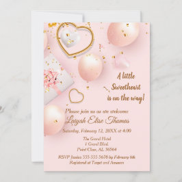 Roze en goudValentijn Baby shower Kaart